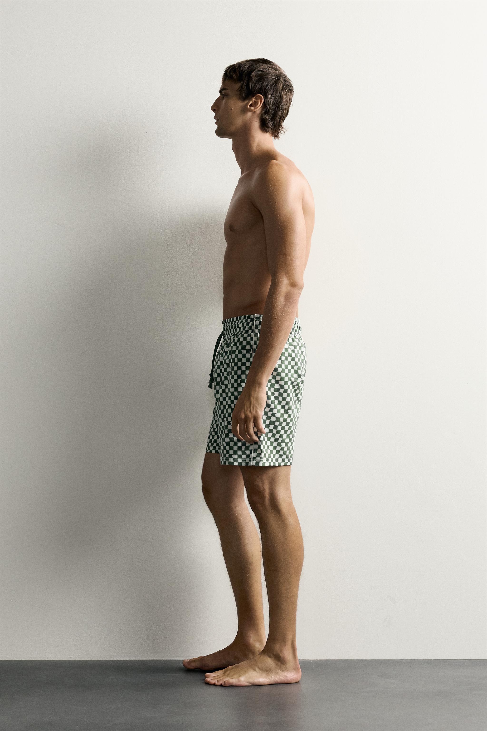 CHECKED LONG SWIM SHORTS